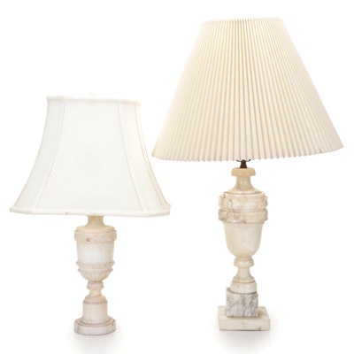 Two Carved Marble Table Lamps, Mid-20th Century