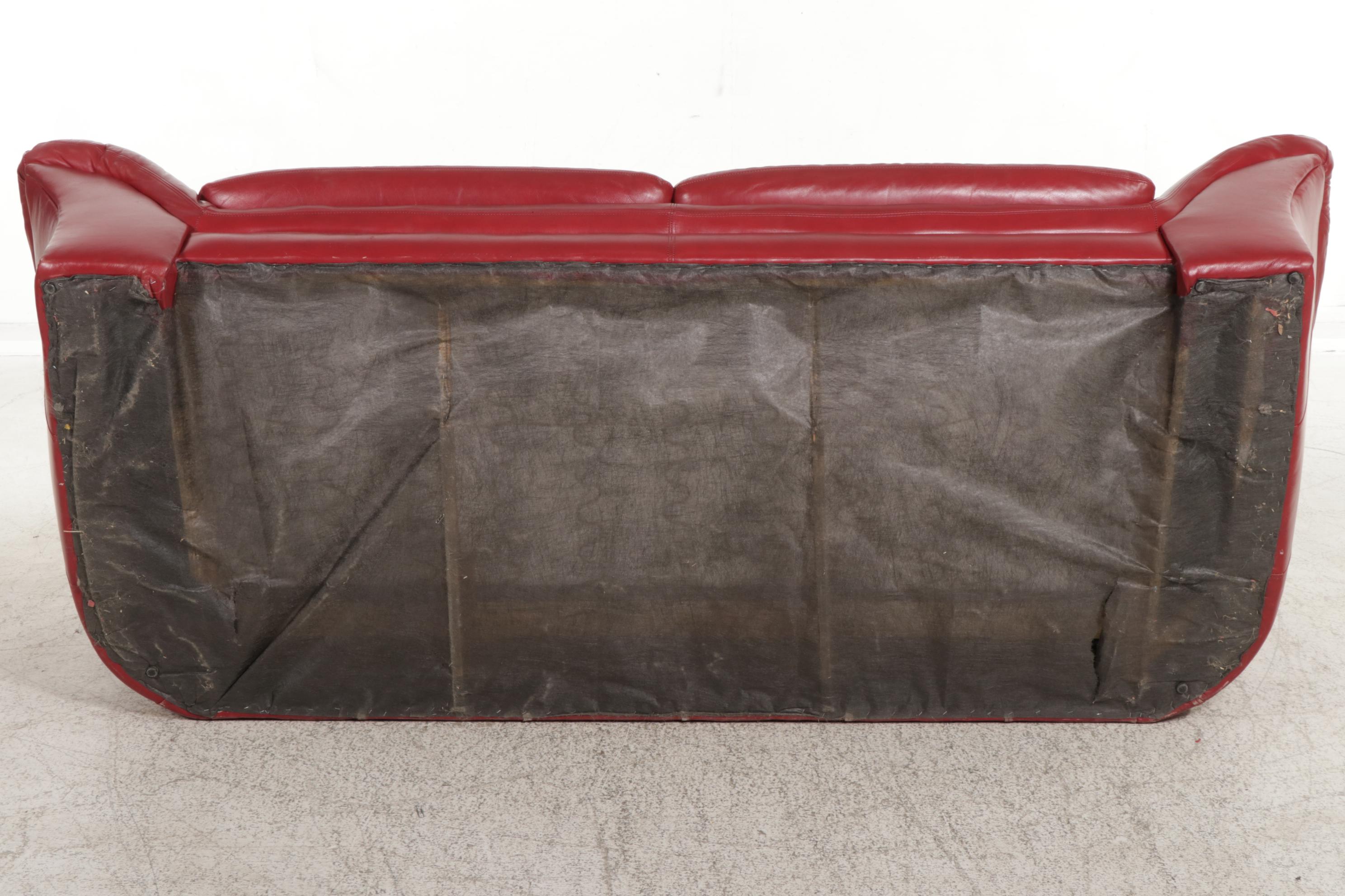 Lackawanna Modernist Red Leather PillowTop TwoSeat Sofa, 1990s EBTH