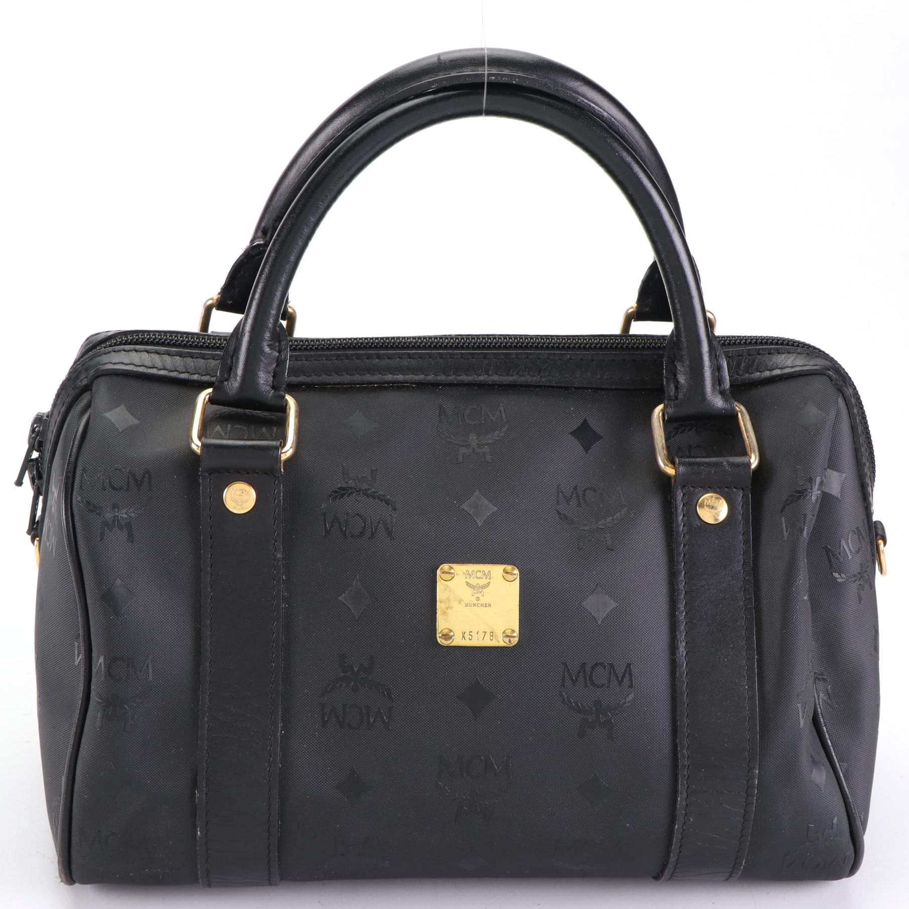 MCM Golf Collection Boston Bag in Black Monogram Vinyl and Leather Trim EBTH