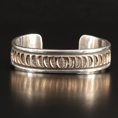 Mary and Ken Bill Navajo Diné Sterling Cuff with Gold-Filled Accent