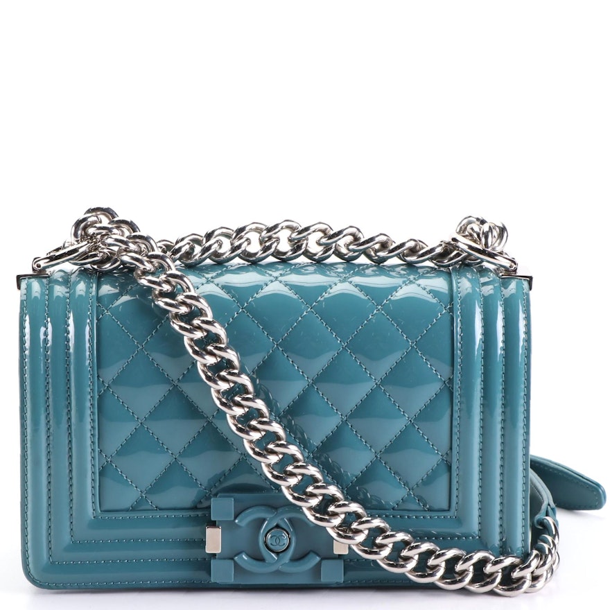Chanel Small Boy Flap Shoulder Bag in Quilted Patent Leather