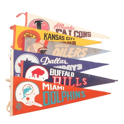 Bills, Dolphins, Colts, Oilers, Chiefs, Falcons Football Pennants, Late 20th C.