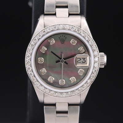 1978 Rolex Diamond Mother-of-Pearl Dial and Diamond Bezel Datejust Wristwatch