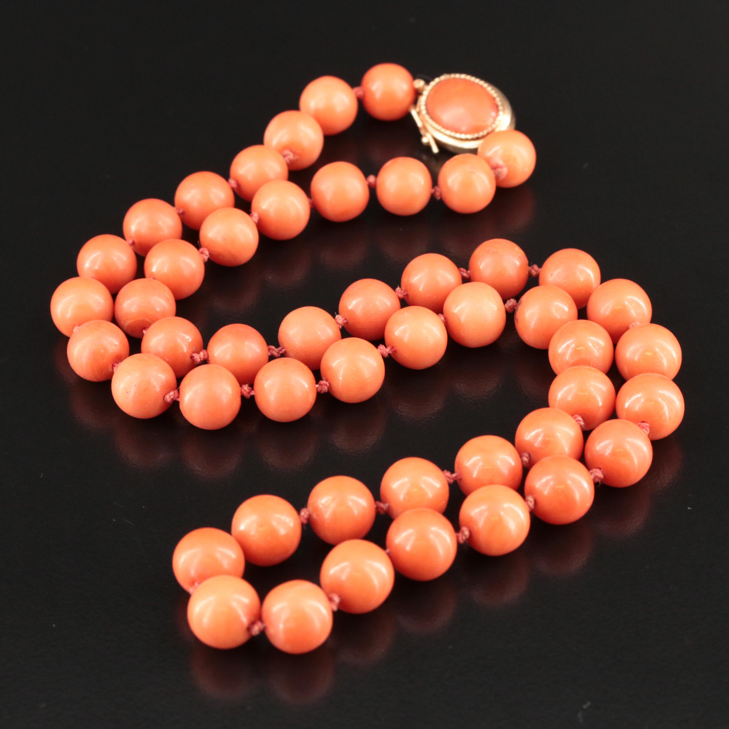 Coral Bead Necklace with 14K Clasp EBTH