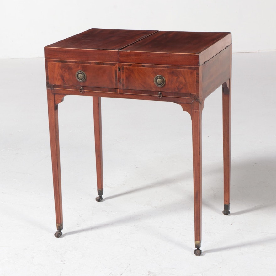 George III Mahogany and Crossbanded Enclosed Dressing Table, circa 1800