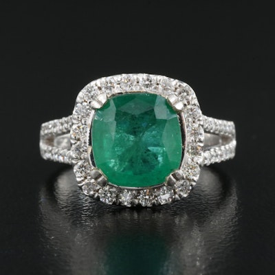 18K 2.93 CT Emerald and Diamond Halo Ring