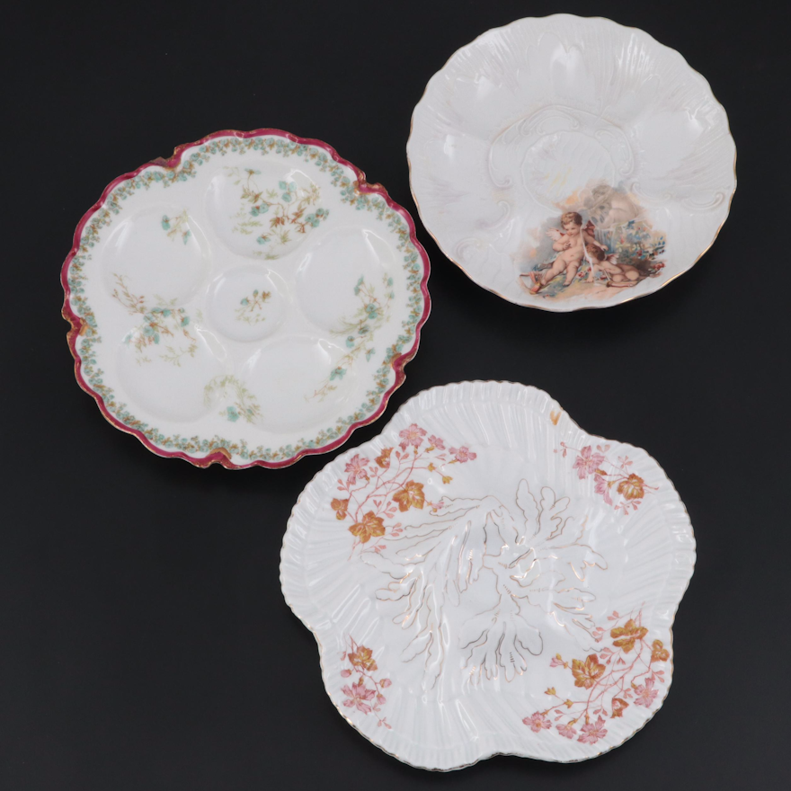 Haviland and Other Porcelain Oyster Plates, Late 19th/ Early 20th Century