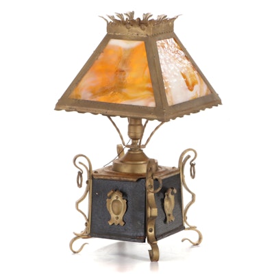 Slag Glass Shade Mediterranean Revival Table Lamp