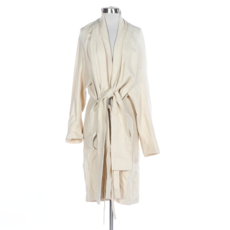 Robe Style Coat with Raglan Sleeves and Waist Tie