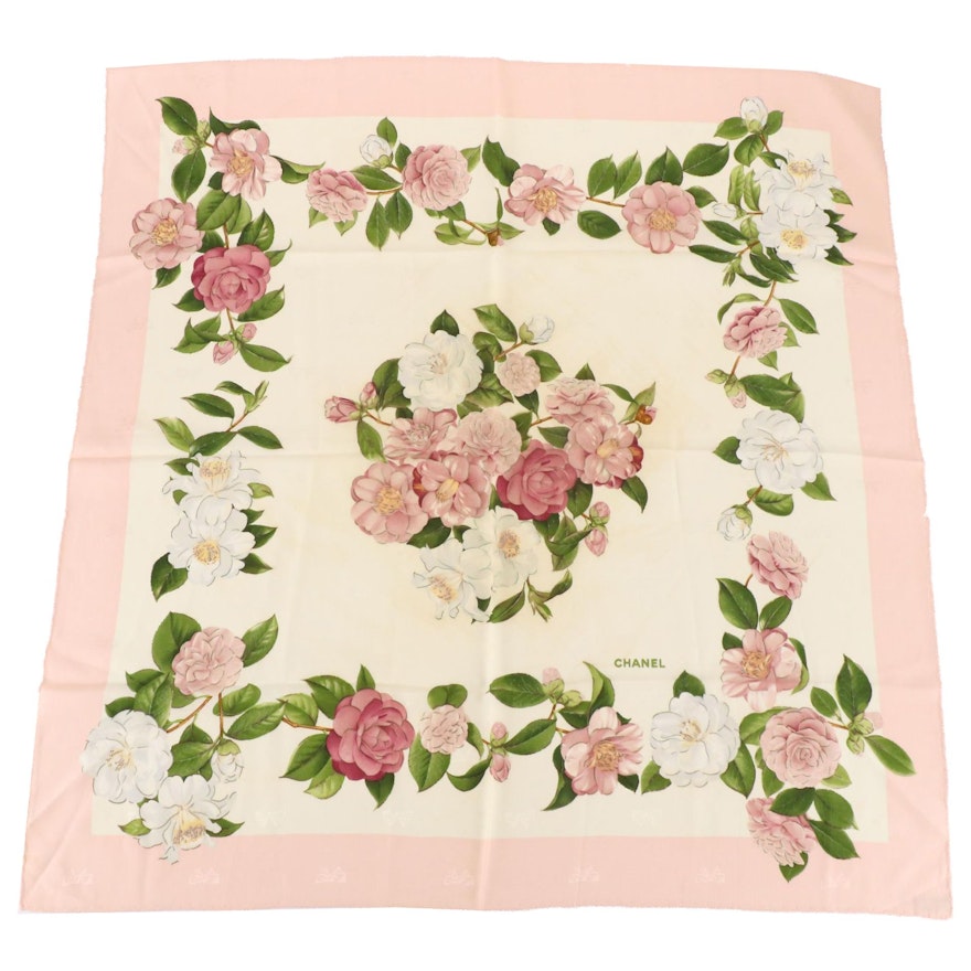 Chanel Floral Print Scarf 85 in Silk Jacquard