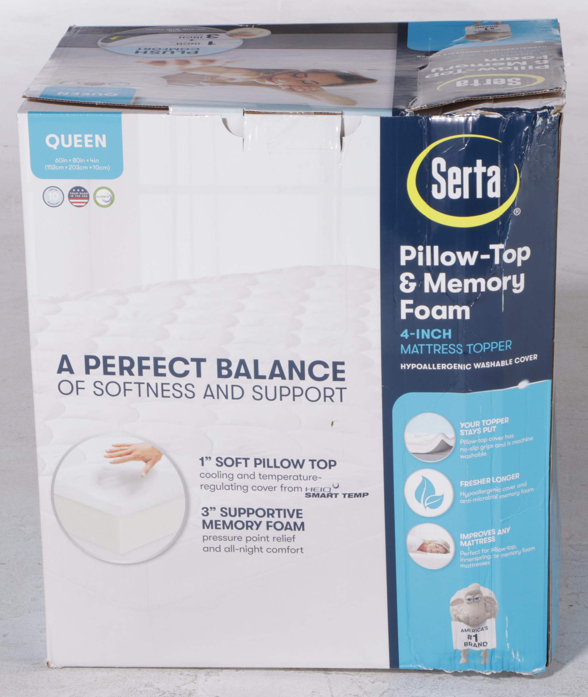 Serta PillowTop and Memory Foam 4" Queen Size Mattress Topper EBTH
