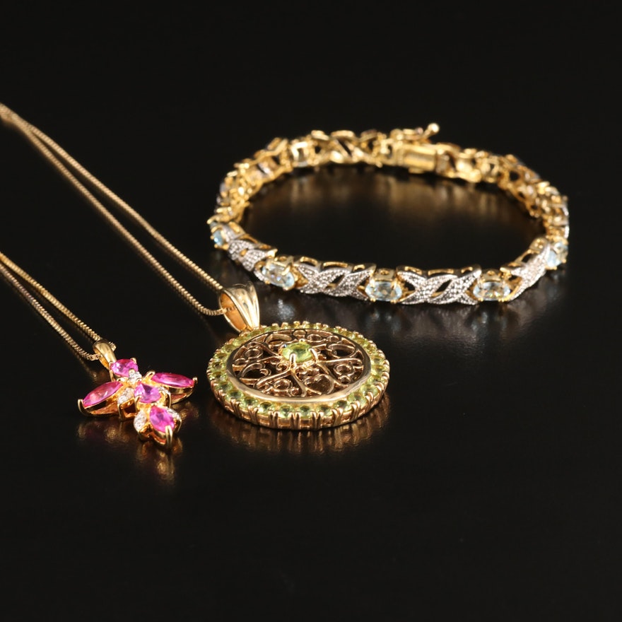 Sterling Gemstone Pendant Necklaces and Bracelet