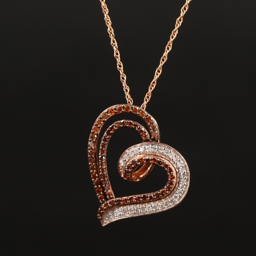 10K Rose Gold 0.34 CTW Diamond Heart Pendant Necklace