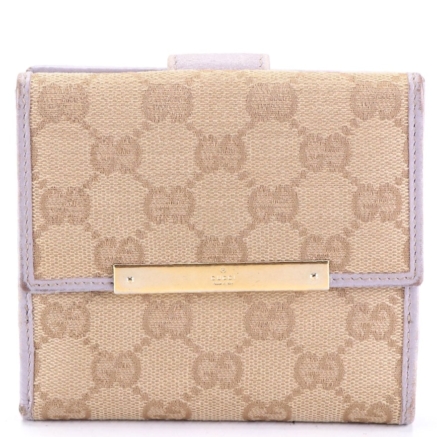 Gucci Compact Wallet in GG Canvas with Lavender Leather Trim