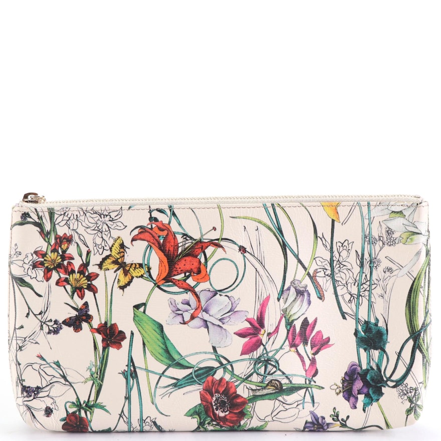 Gucci Flora Knight Print Pouch in Coated Canvas with Bamboo Tassel Zip