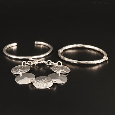 Sterling Cuff, Hinged Bangle and Circle Link Bracelets