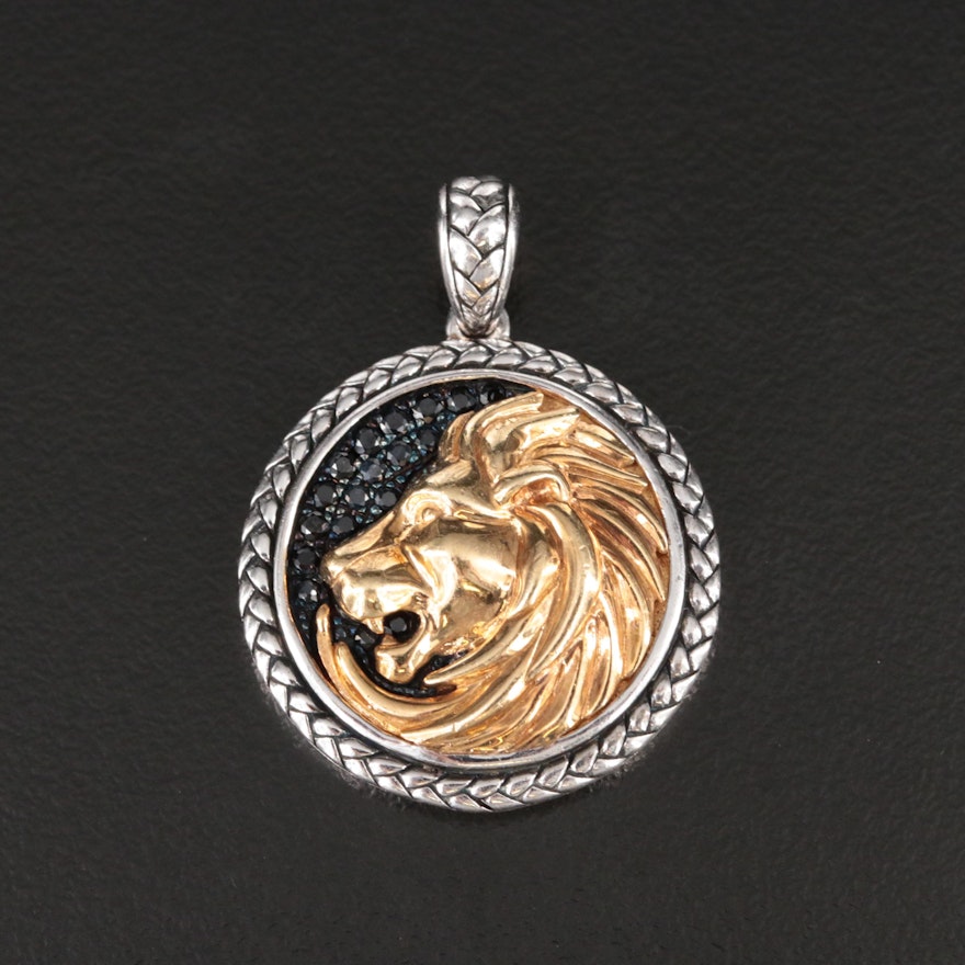 EFFY Sterling Black Sapphire Lion Head Pendant