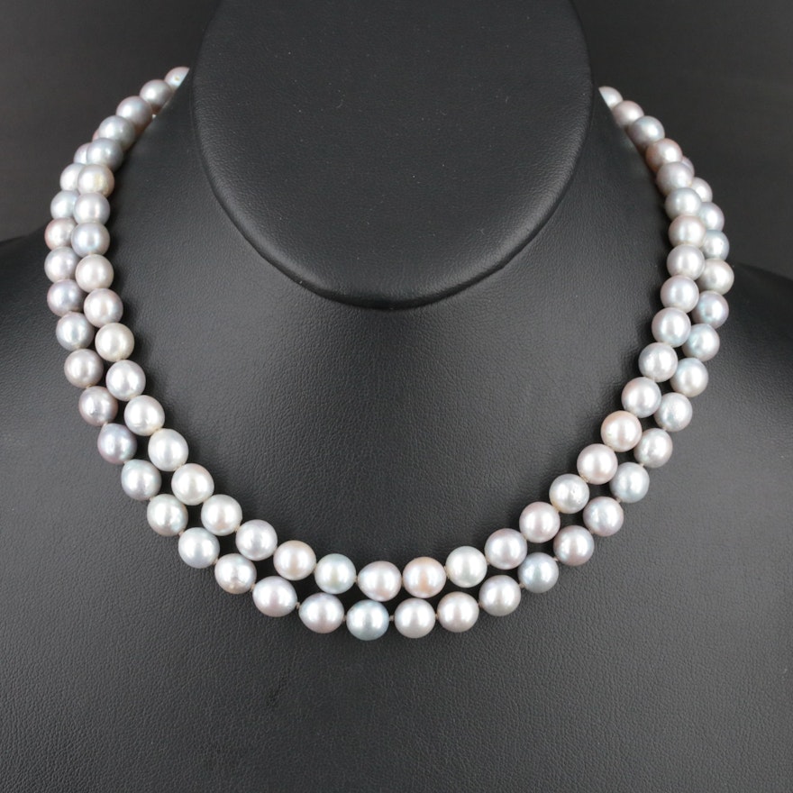 Double Strand Cultured Pearl Beaded Necklace with 14K Cultured Pearl Clasp