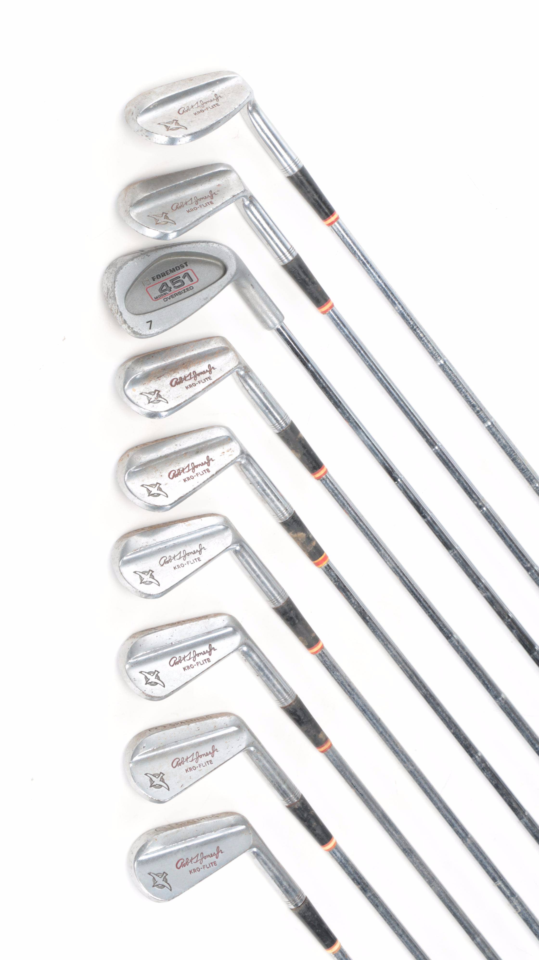 Palmer Leather and Vinyl Golf Bag with Spalding Wood and Iron Golf Clubs EBTH