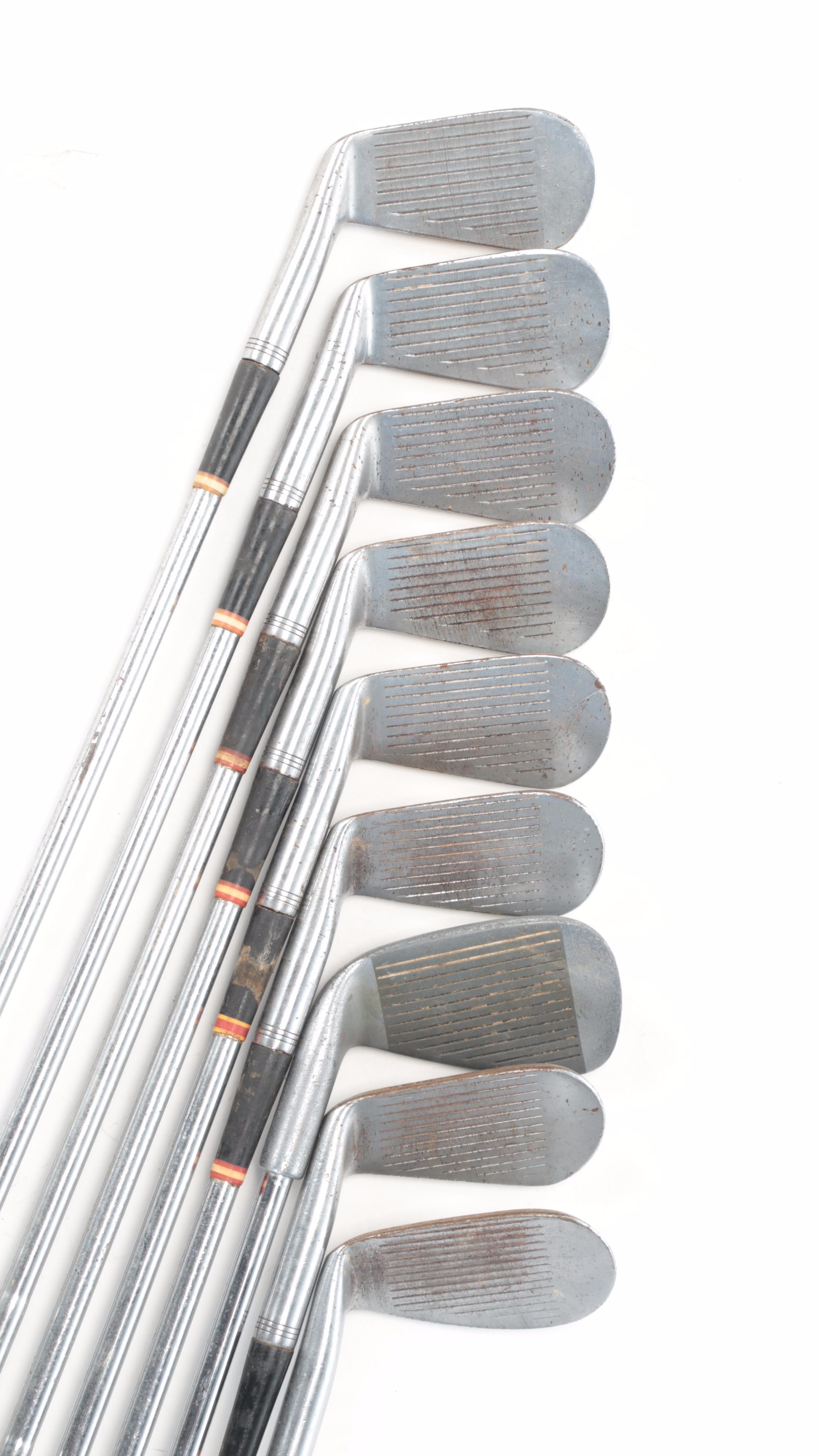 Palmer Leather and Vinyl Golf Bag with Spalding Wood and Iron Golf Clubs EBTH