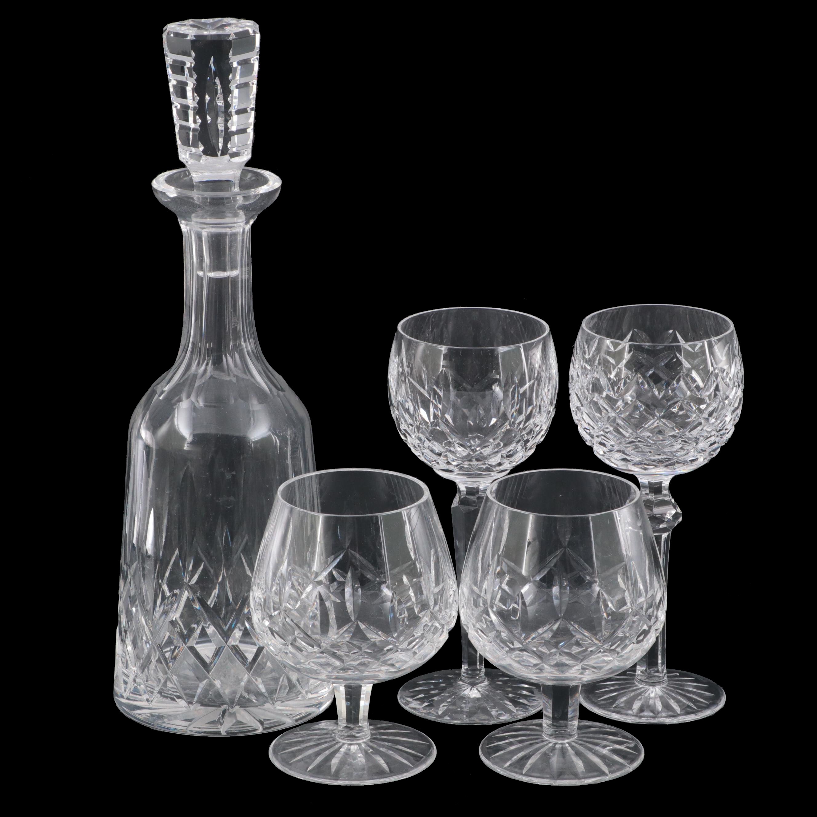 Waterford Crystal "Lismore" Decanter with Hock Wine Glasses and