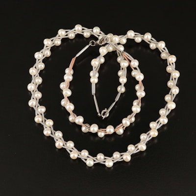 Sterling Pearl Braided Necklace and Bracelet
