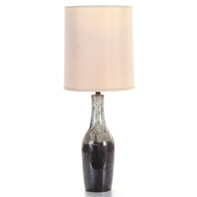 Mid Century Modern Brown Ceramic Drip Glaze Lamp