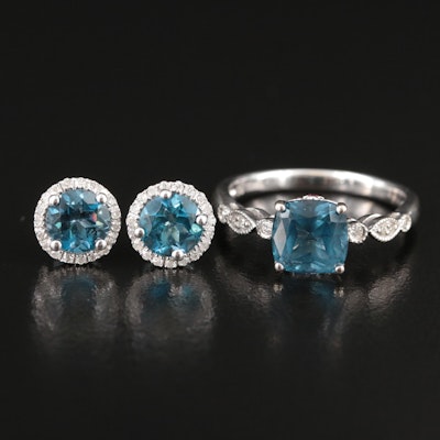 10K London Blue Topaz and Diamond Ring and Earrings