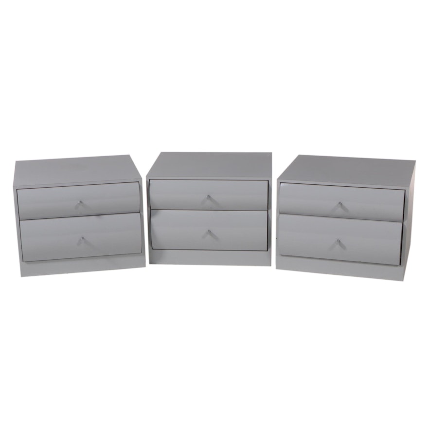 Three Post Modernist Laminate Two-Drawer Modular Chests, Late 20th Century