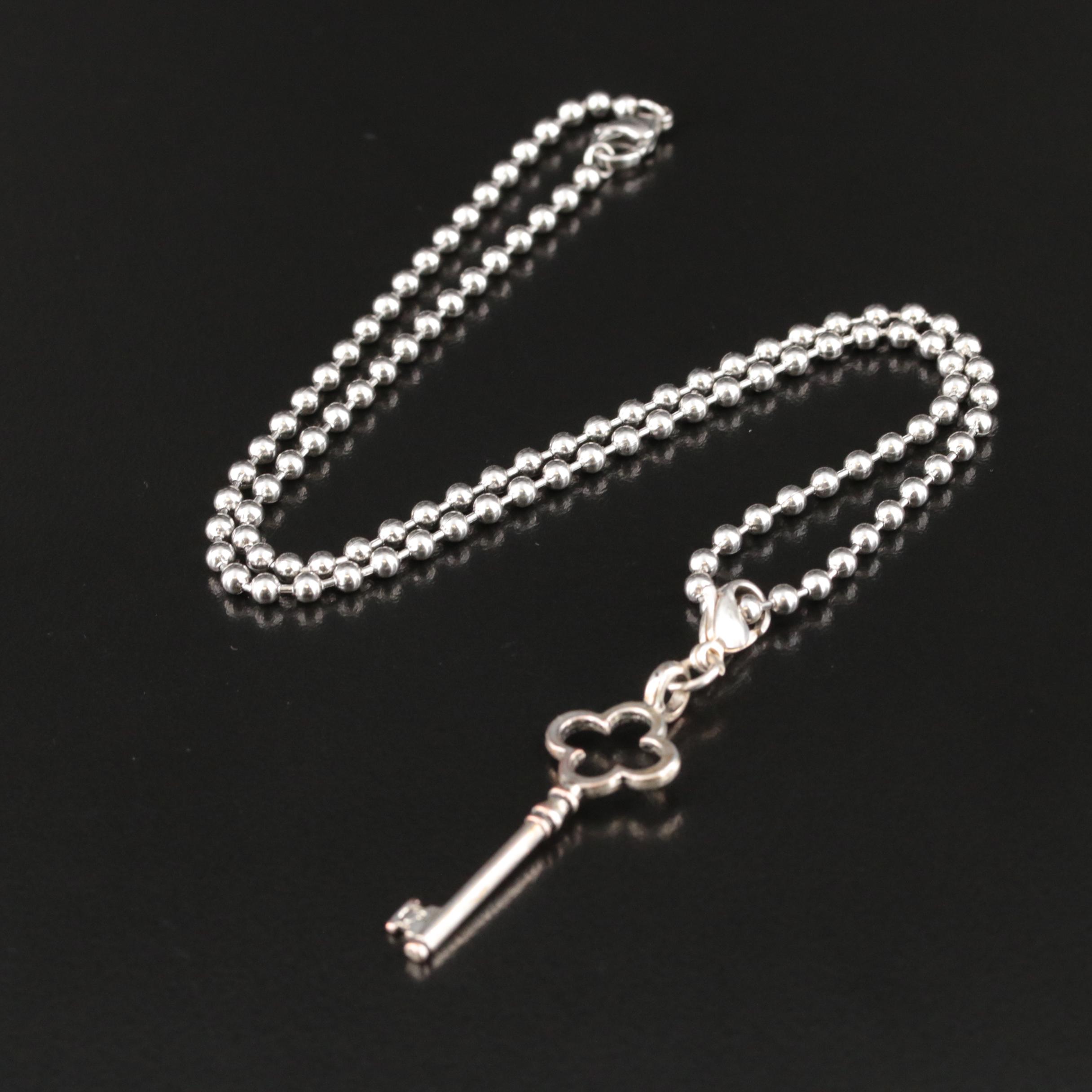 Key Pendant on Bead Chain Necklace EBTH
