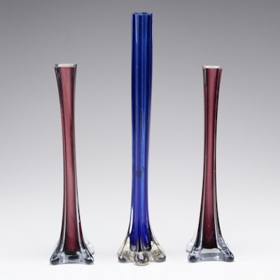 Cased and Optic Mold Blown Glass Vases