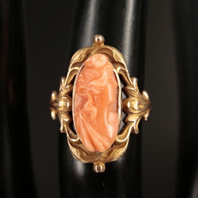 Vintage 10K Coral Cameo Ring