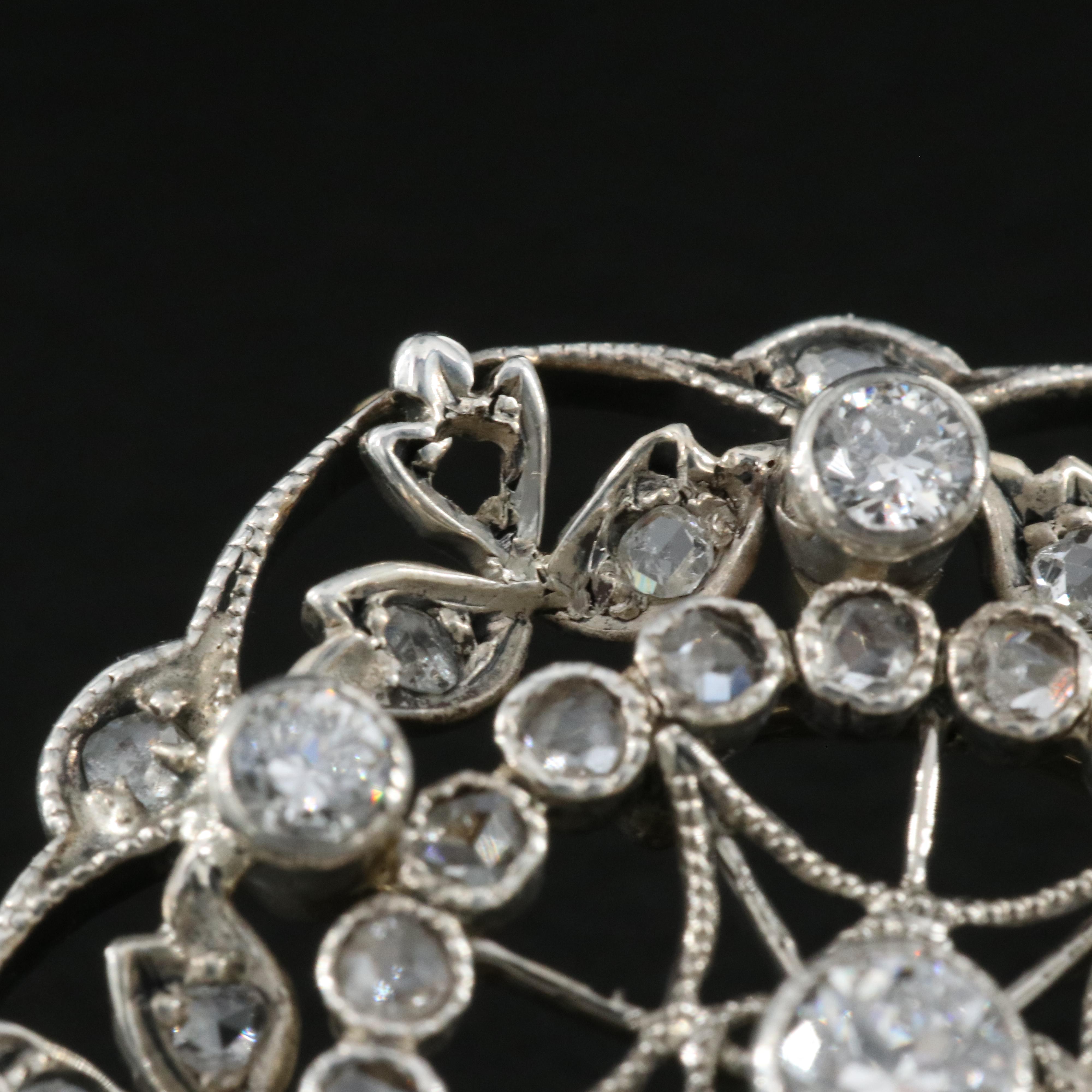 Antique Sterling Diamond Brooch with 10K Backing EBTH