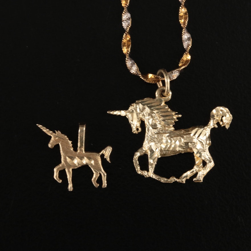 14K Twisted Herringbone Chain with Unicorn Pendants