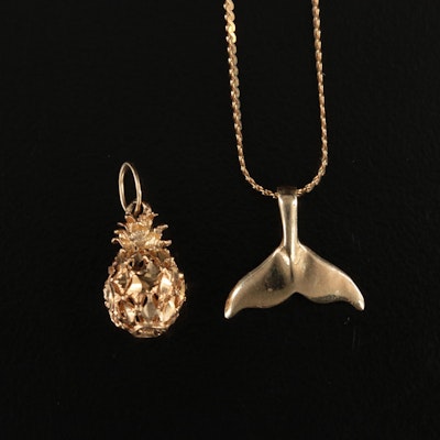 14K Pineapple Pendant and Whale Pendant Necklace