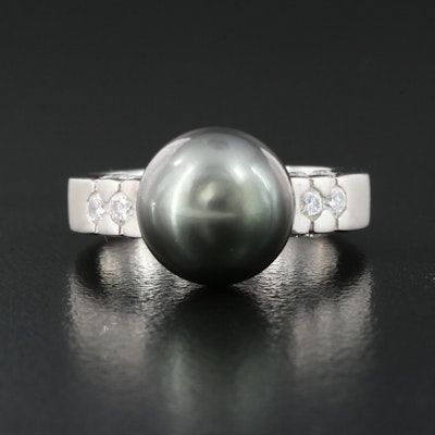 Platinum 10.50 mm Pearl and Diamond Ring
