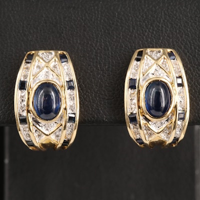 14K Sapphire and Diamond J Hoop Earrings with 2.00 CTW Center Stones