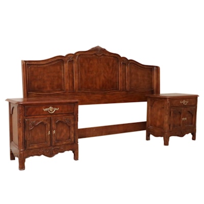Drexel Heritage "Old Continent" Walnut King Headboard and Nightstands