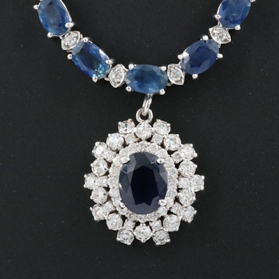 14K 2.47 CT Sapphire, Sapphire and 2.00 CTW Diamond Necklace