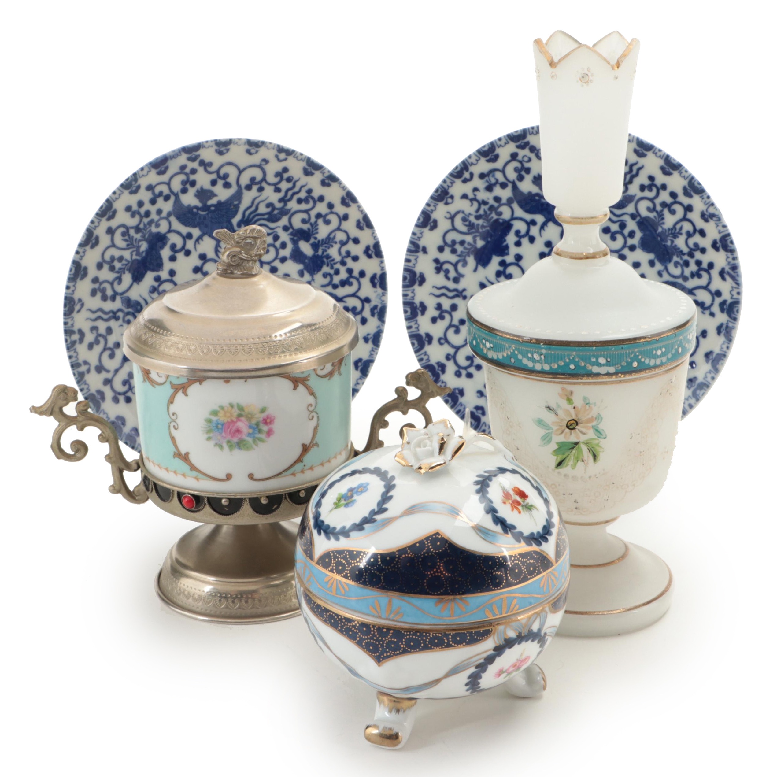 European White Stain Glass HandPainted Bottle Vase with Other Décor EBTH