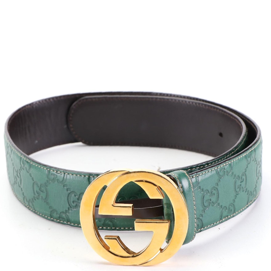 Gucci Interlocking GG Belt in Green Guccissima Leather