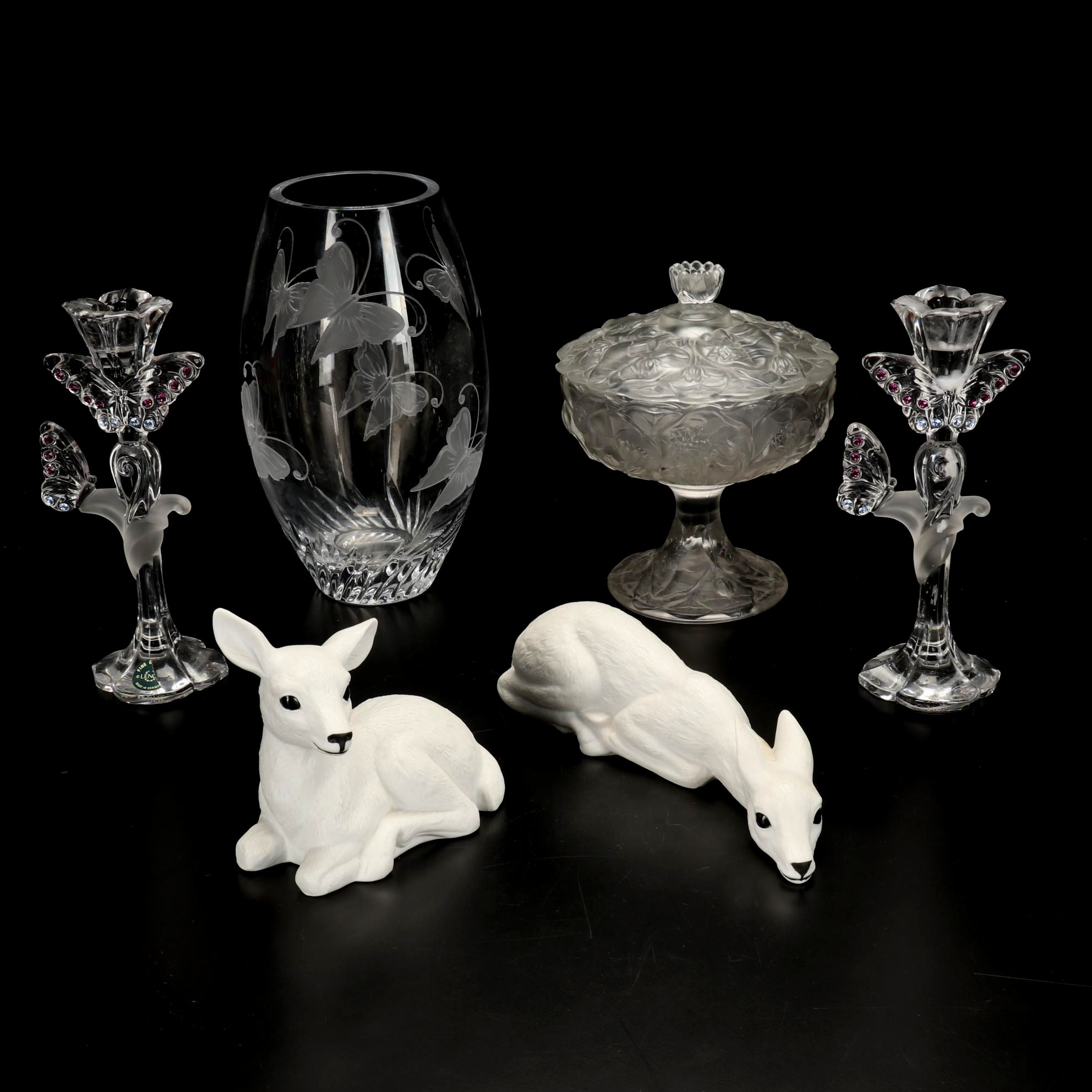 Lenox "Jeweled Butterfly" Candlesticks & Vase, with Other Candy Dish