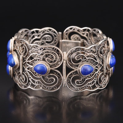 Sterling Lapis Lazuli Filigree Bracelet