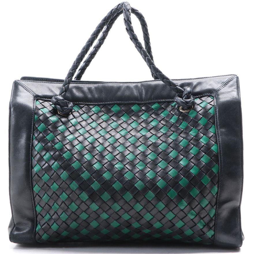 Bottega Veneta Tote Bag in Intrecciato Leather and Smooth Leather Trim
