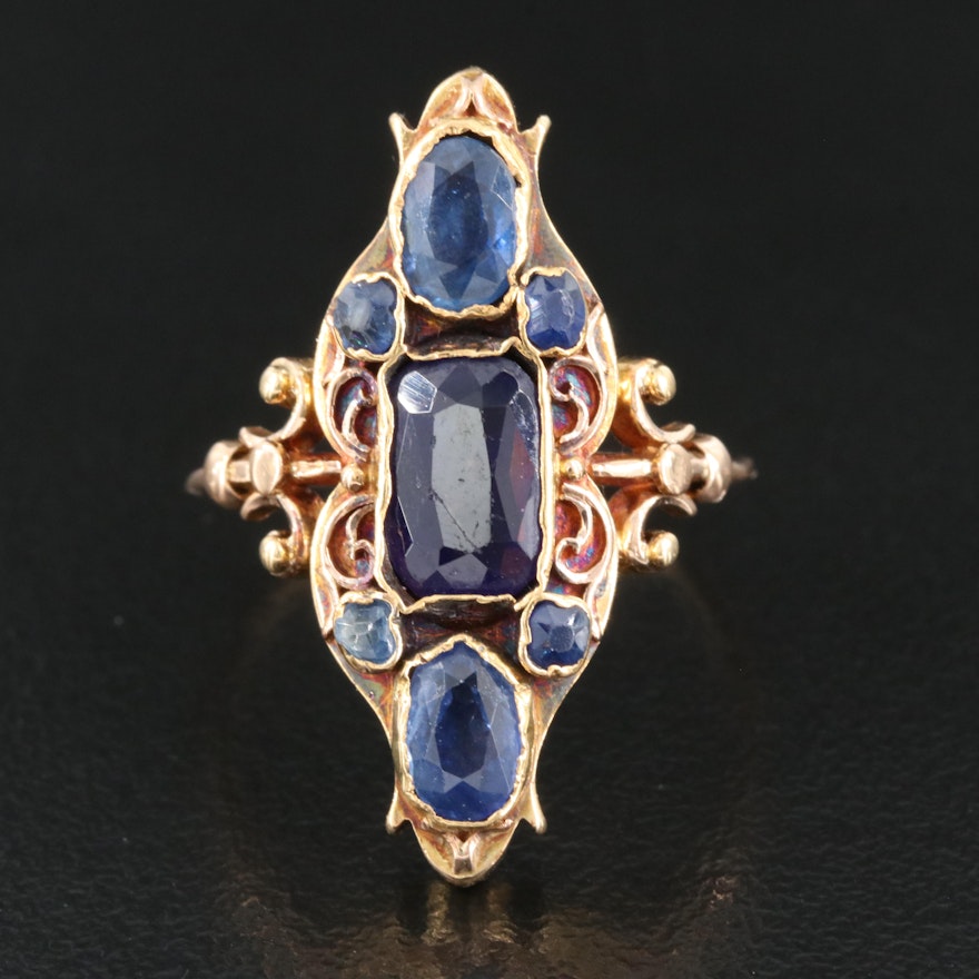 18K Glass Garnet Doublet and Sapphire Ring
