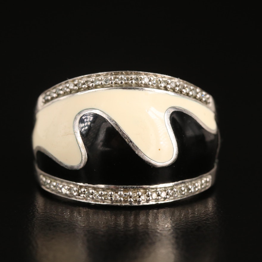 Sterling Enamel and Diamond Ring
