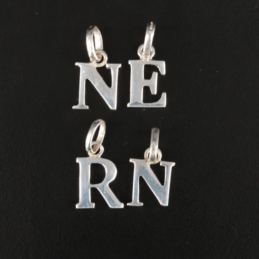 Sterling "N", "E" and "R" Initial Charms