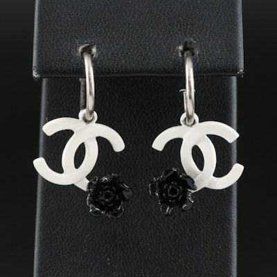 Chanel 2004 Spring Logo Earrings with Camellia Flowers