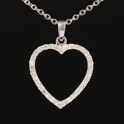Sterling 0.51 CTW Diamond Heart Penadant Necklace