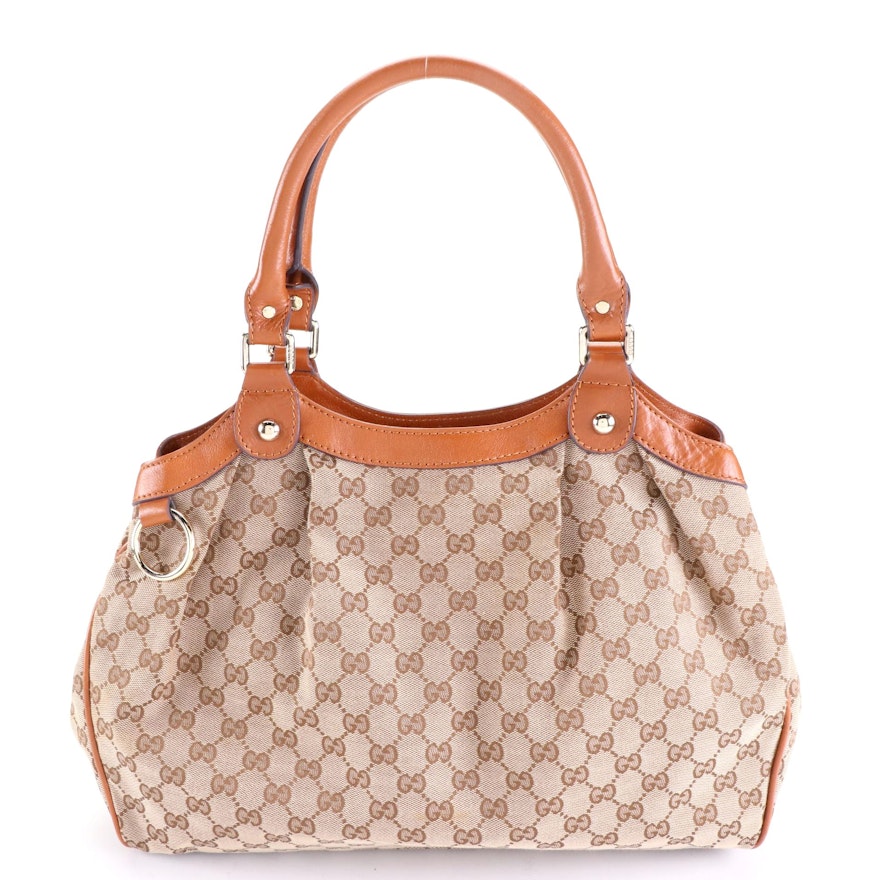 Gucci Sukey Hobo Tote Bag in GG Canvas and Leather Trim